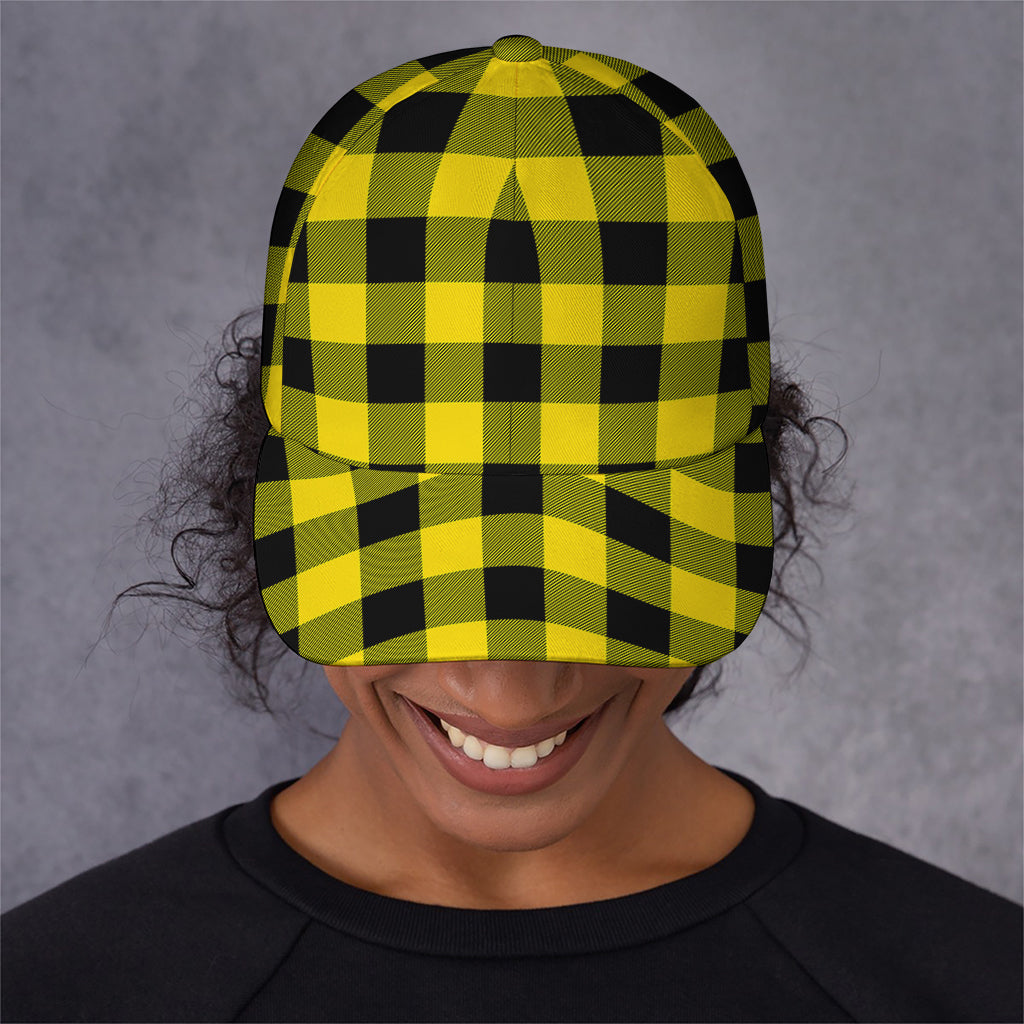 Yellow And Black Buffalo Check Print Baseball Cap