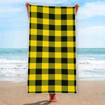 Yellow And Black Buffalo Check Print Beach Towel