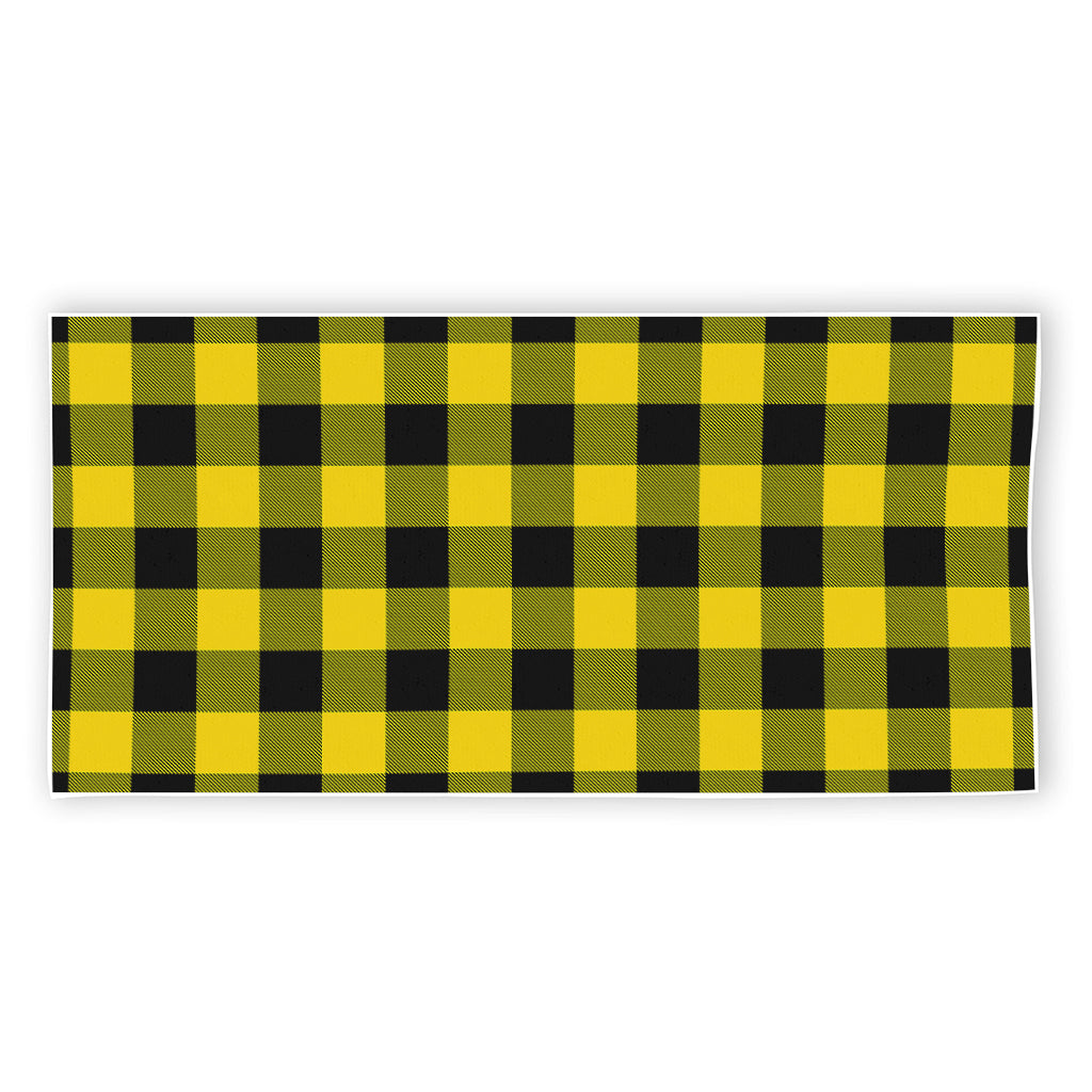 Yellow And Black Buffalo Check Print Beach Towel