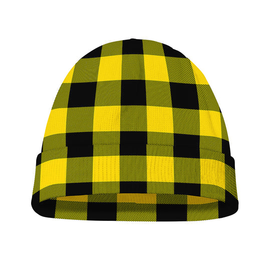 Yellow And Black Buffalo Check Print Beanie