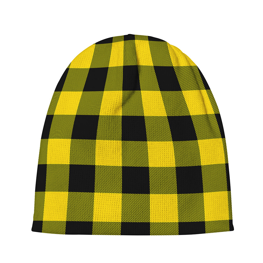 Yellow And Black Buffalo Check Print Beanie