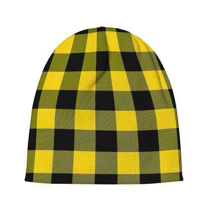 Yellow And Black Buffalo Check Print Beanie