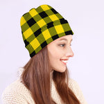 Yellow And Black Buffalo Check Print Beanie
