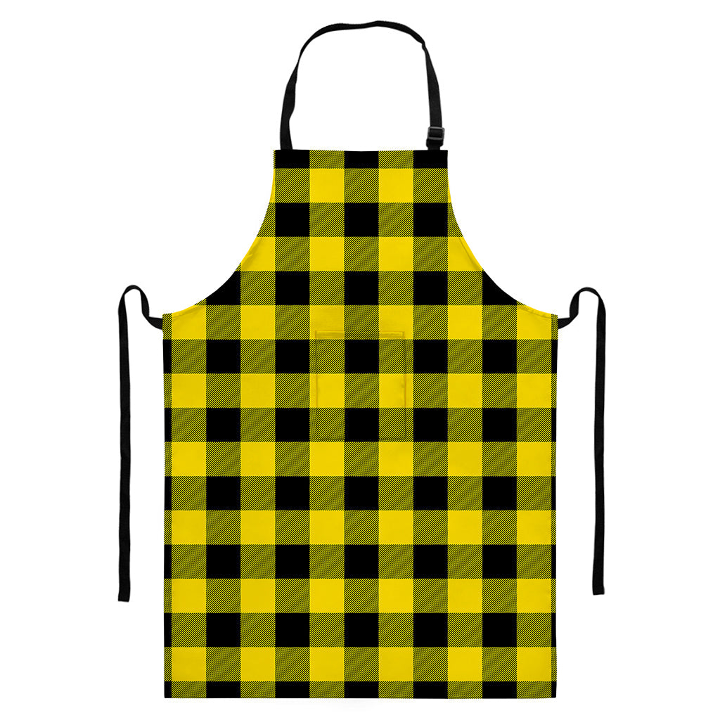 Yellow And Black Buffalo Check Print Bib Apron With Pocket