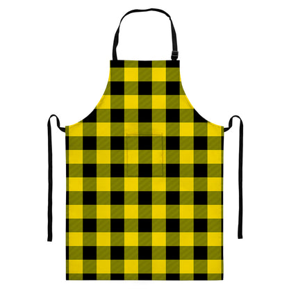 Yellow And Black Buffalo Check Print Bib Apron With Pocket