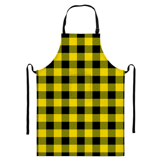 Yellow And Black Buffalo Check Print Bib Apron With Pocket