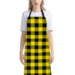 Yellow And Black Buffalo Check Print Bib Apron With Pocket
