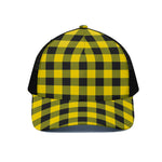 Yellow And Black Buffalo Check Print Black Mesh Trucker Cap