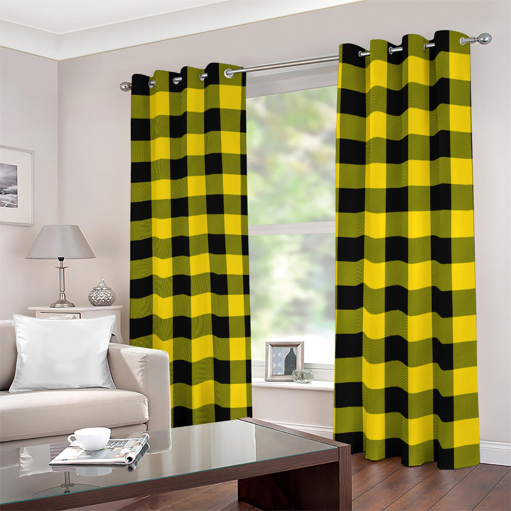 Yellow And Black Buffalo Check Print Blackout Grommet Curtains