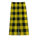 Yellow And Black Buffalo Check Print Cotton Front Slit Maxi Skirt
