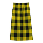 Yellow And Black Buffalo Check Print Cotton Front Slit Maxi Skirt