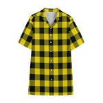Yellow And Black Buffalo Check Print Cotton Hawaiian Shirt