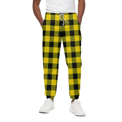 Yellow And Black Buffalo Check Print Cotton Pants