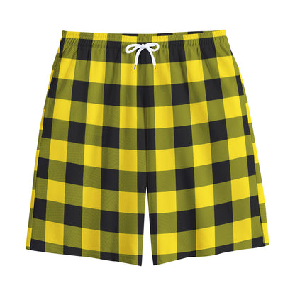 Yellow And Black Buffalo Check Print Cotton Shorts