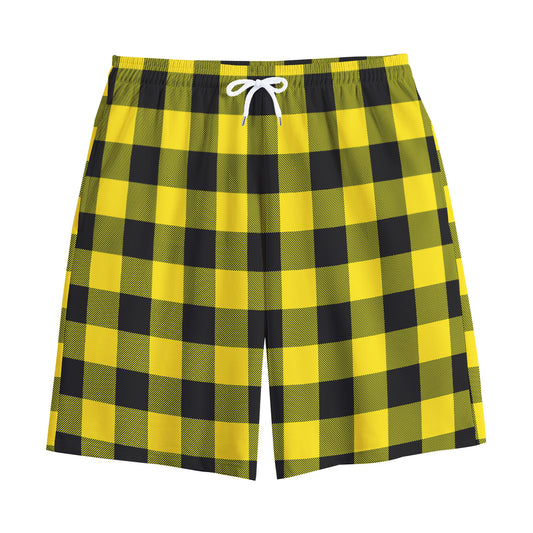 Yellow And Black Buffalo Check Print Cotton Shorts