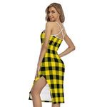 Yellow And Black Buffalo Check Print Cross Back Cami Dress
