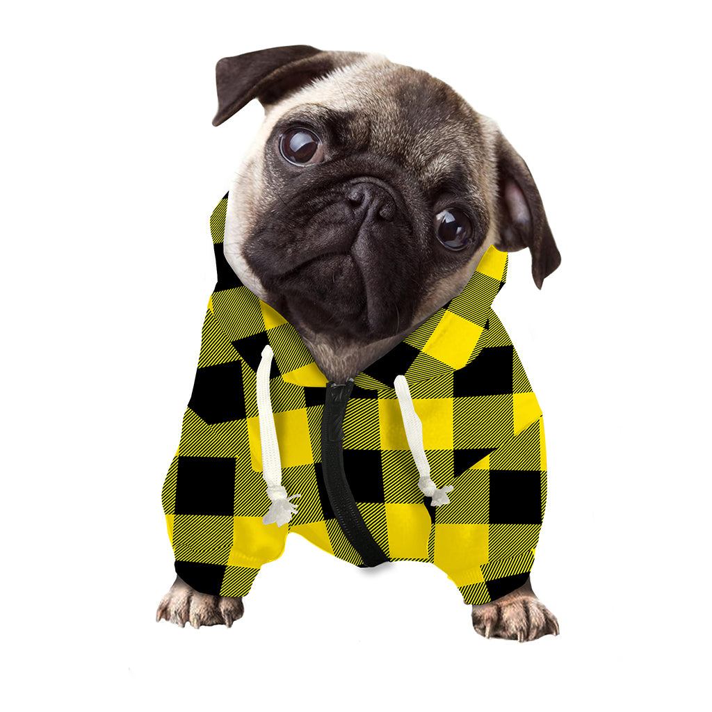 Yellow And Black Buffalo Check Print Dog Zip Up Hoodie
