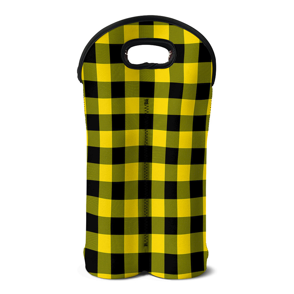 Yellow And Black Buffalo Check Print Double Neoprene Wine Tote