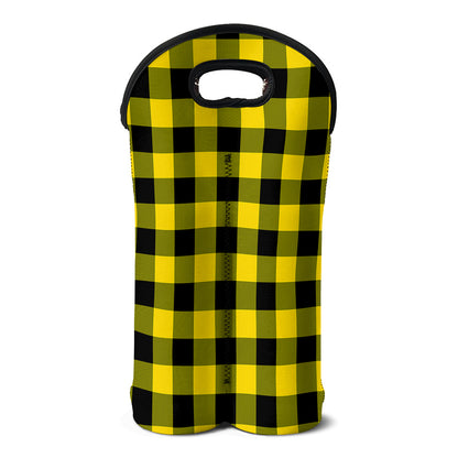 Yellow And Black Buffalo Check Print Double Neoprene Wine Tote
