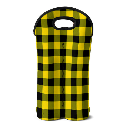 Yellow And Black Buffalo Check Print Double Neoprene Wine Tote