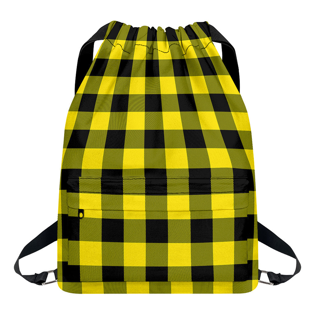 Yellow And Black Buffalo Check Print Drawstring Backpack