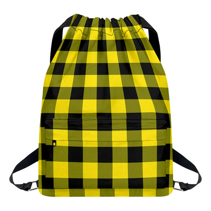 Yellow And Black Buffalo Check Print Drawstring Backpack