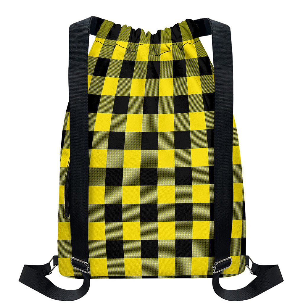 Yellow And Black Buffalo Check Print Drawstring Backpack