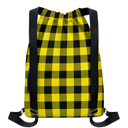 Yellow And Black Buffalo Check Print Drawstring Backpack