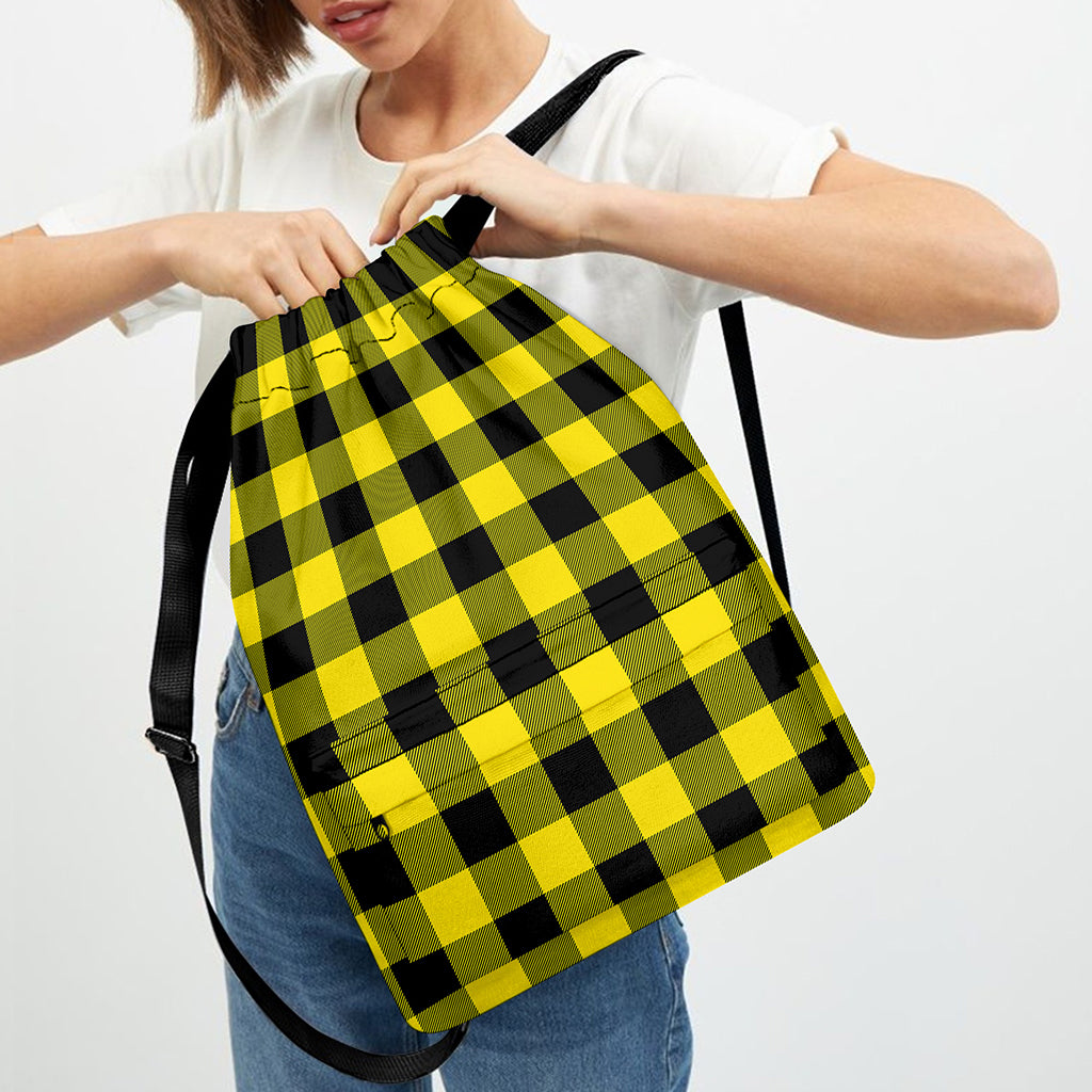 Yellow And Black Buffalo Check Print Drawstring Backpack