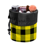 Yellow And Black Buffalo Check Print Drawstring Makeup Bag