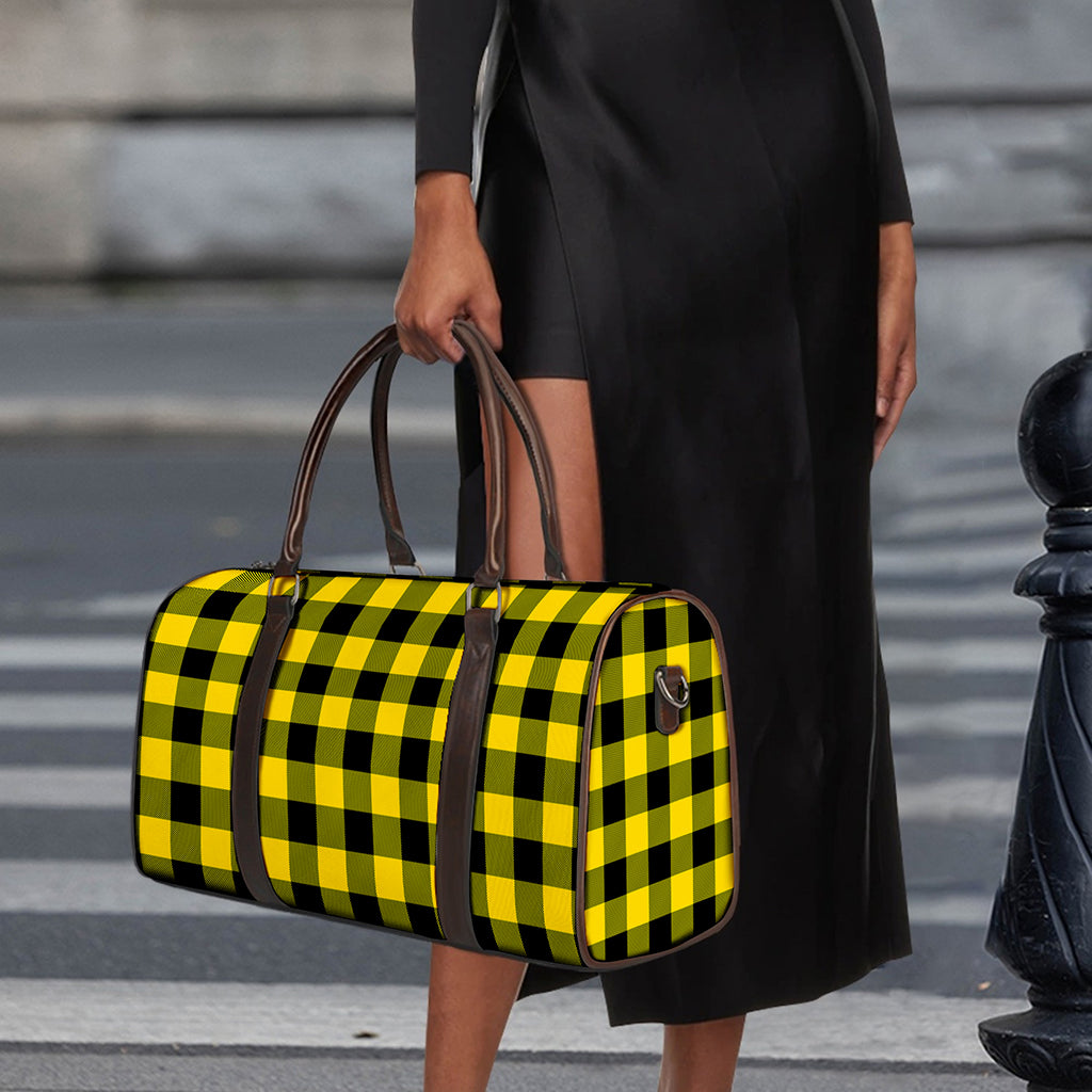 Yellow And Black Buffalo Check Print Duffle Bag