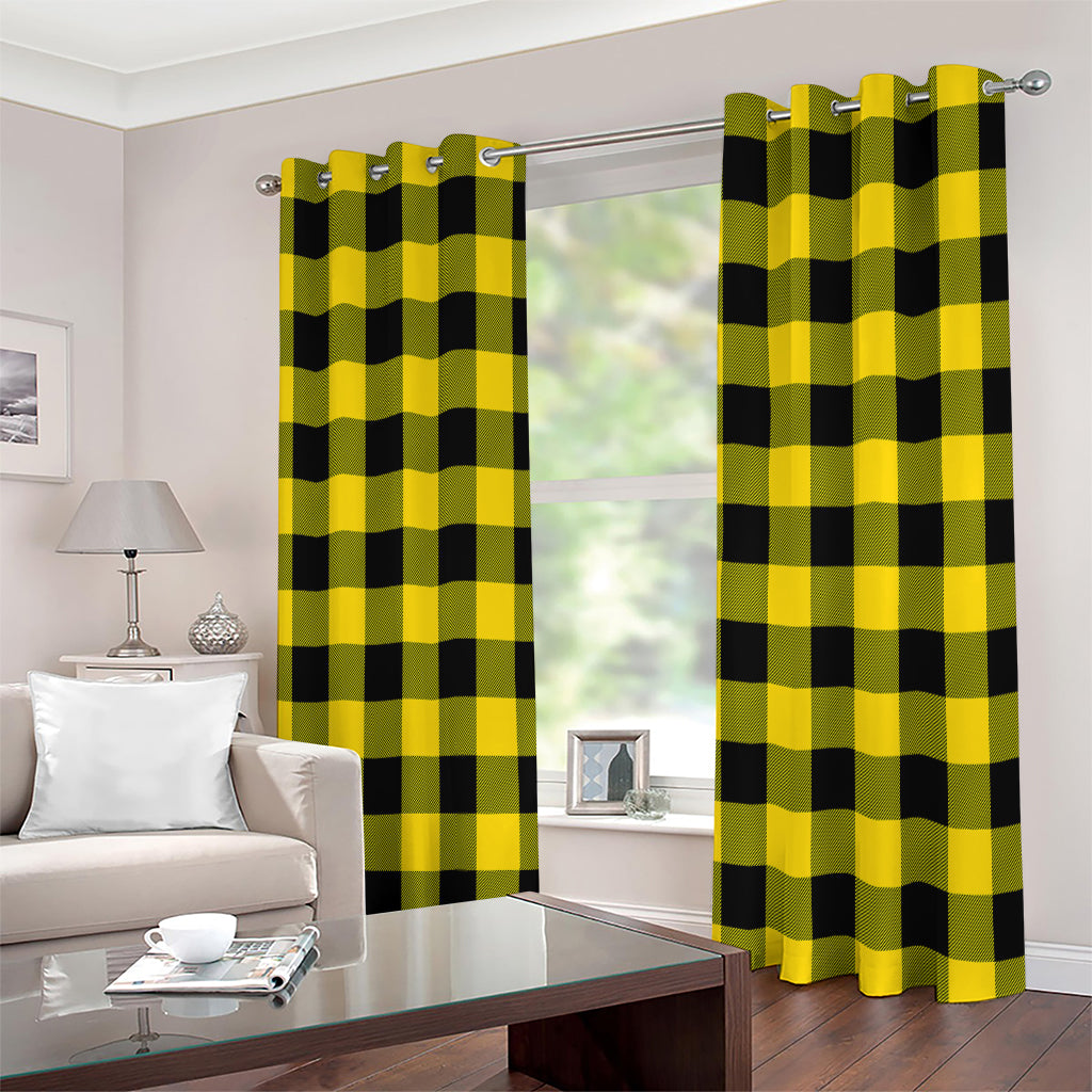 Yellow And Black Buffalo Check Print Extra Wide Grommet Curtains