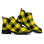 Yellow And Black Buffalo Check Print Flat Ankle Boots