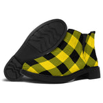 Yellow And Black Buffalo Check Print Flat Ankle Boots