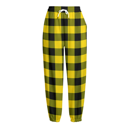 Yellow And Black Buffalo Check Print Fleece Lined Knit Pants