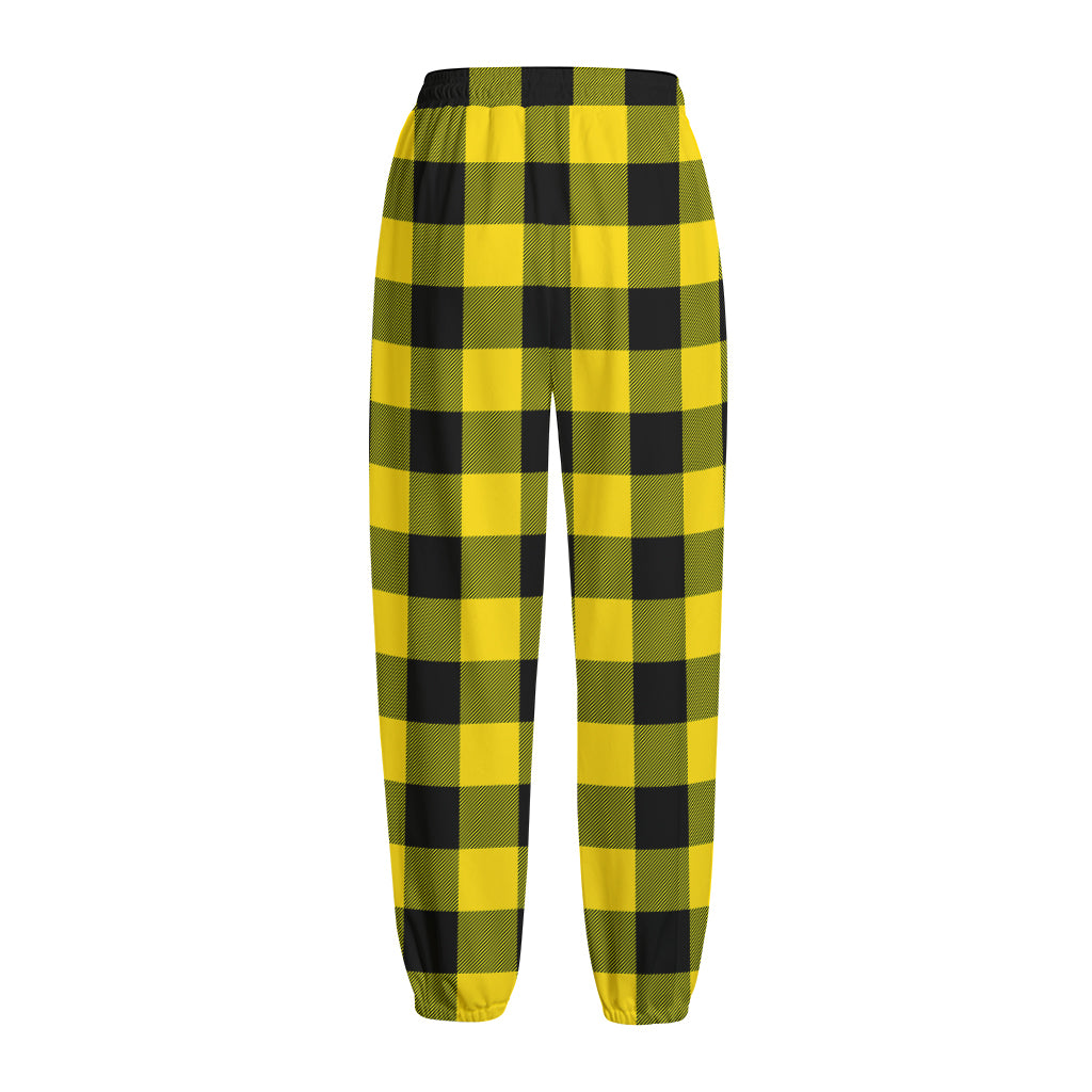Yellow And Black Buffalo Check Print Fleece Lined Knit Pants