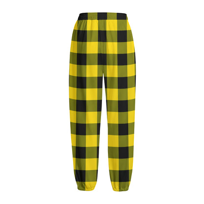 Yellow And Black Buffalo Check Print Fleece Lined Knit Pants