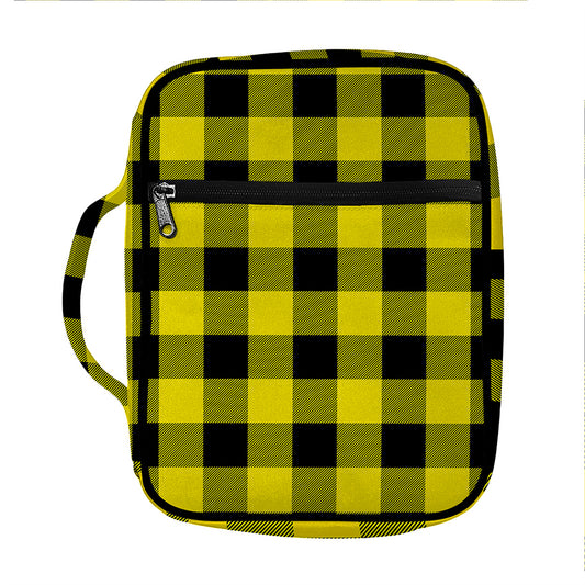 Yellow And Black Buffalo Check Print Front Pocket Bible Bag