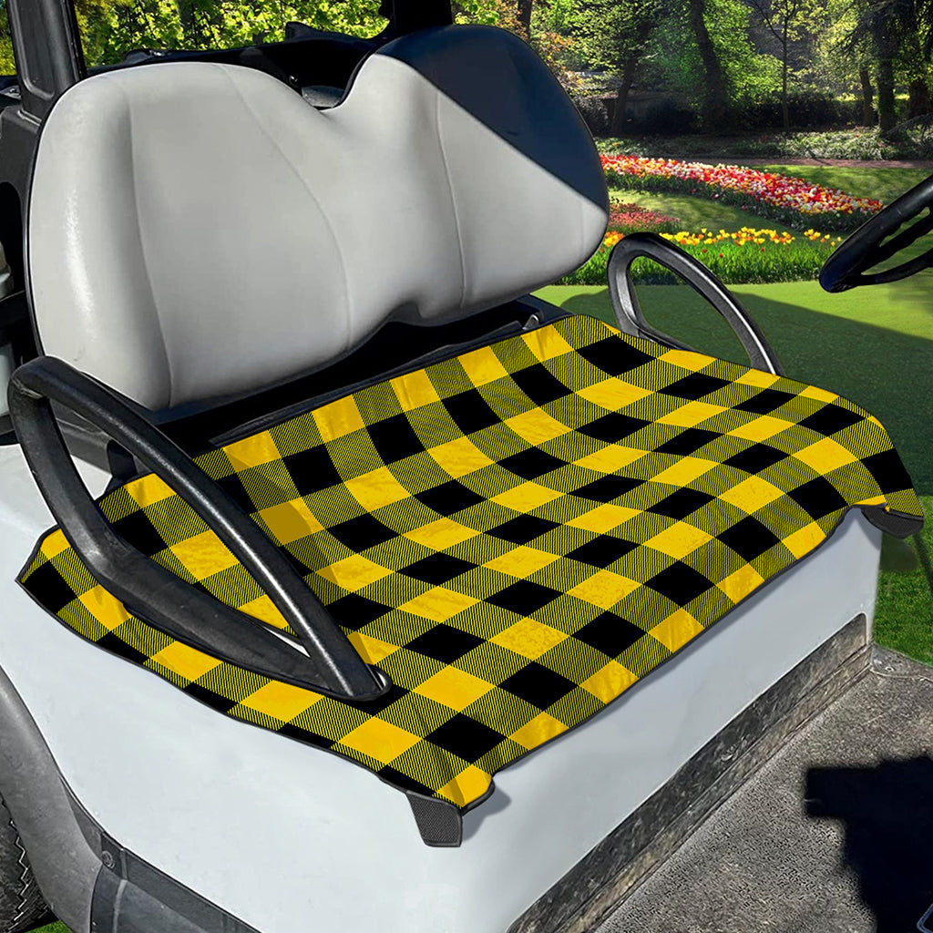 Yellow And Black Buffalo Check Print Golf Cart Seat Cover