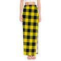 Yellow And Black Buffalo Check Print High Slit Maxi Skirt