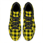 Yellow And Black Buffalo Check Print High Top Leather Sneakers