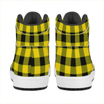 Yellow And Black Buffalo Check Print High Top Leather Sneakers