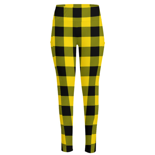 Yellow And Black Buffalo Check Print High-Waisted Pocket Leggings