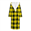 Yellow And Black Buffalo Check Print Hooded Bathrobe
