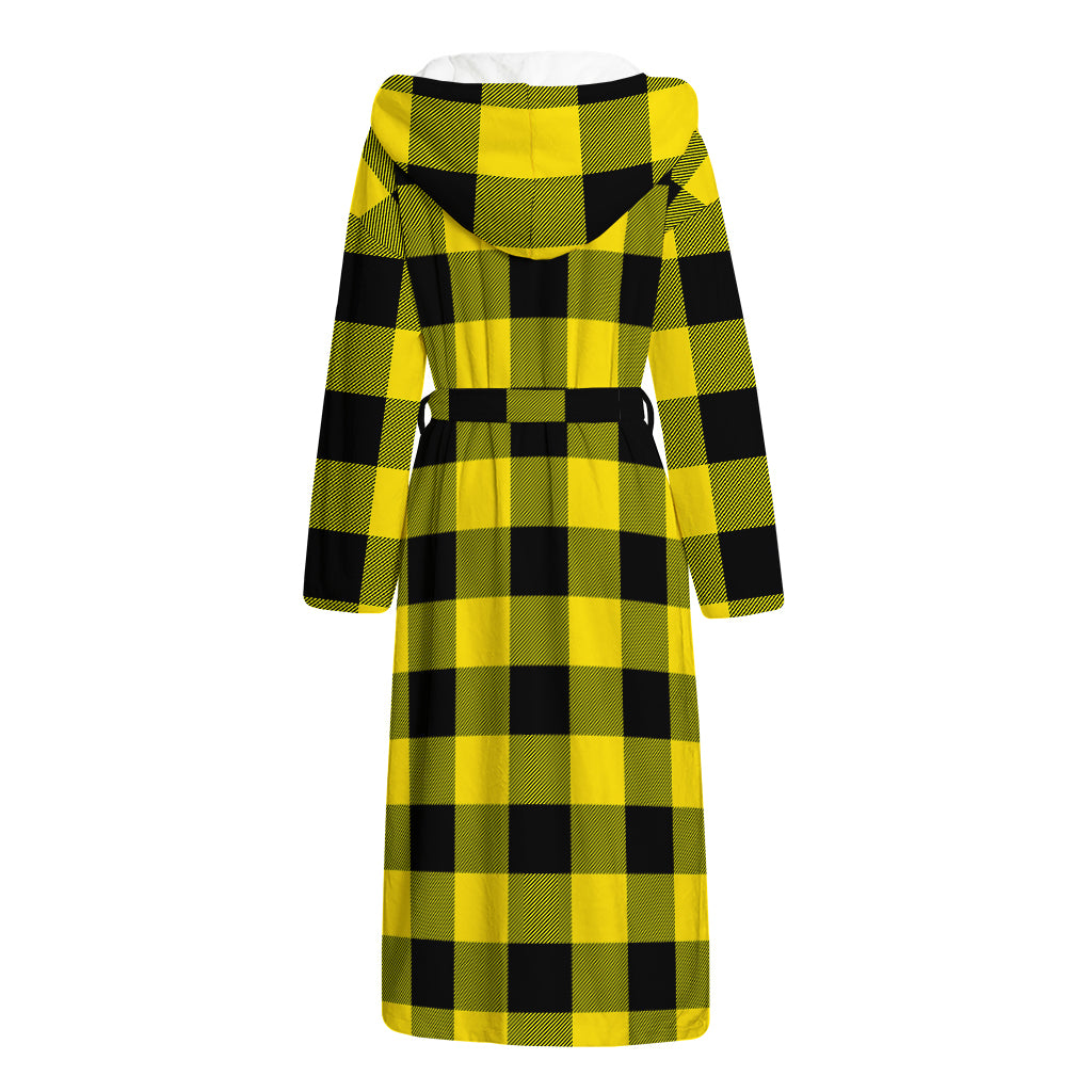 Yellow And Black Buffalo Check Print Hooded Bathrobe
