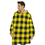 Yellow And Black Buffalo Check Print Hoodie Blanket