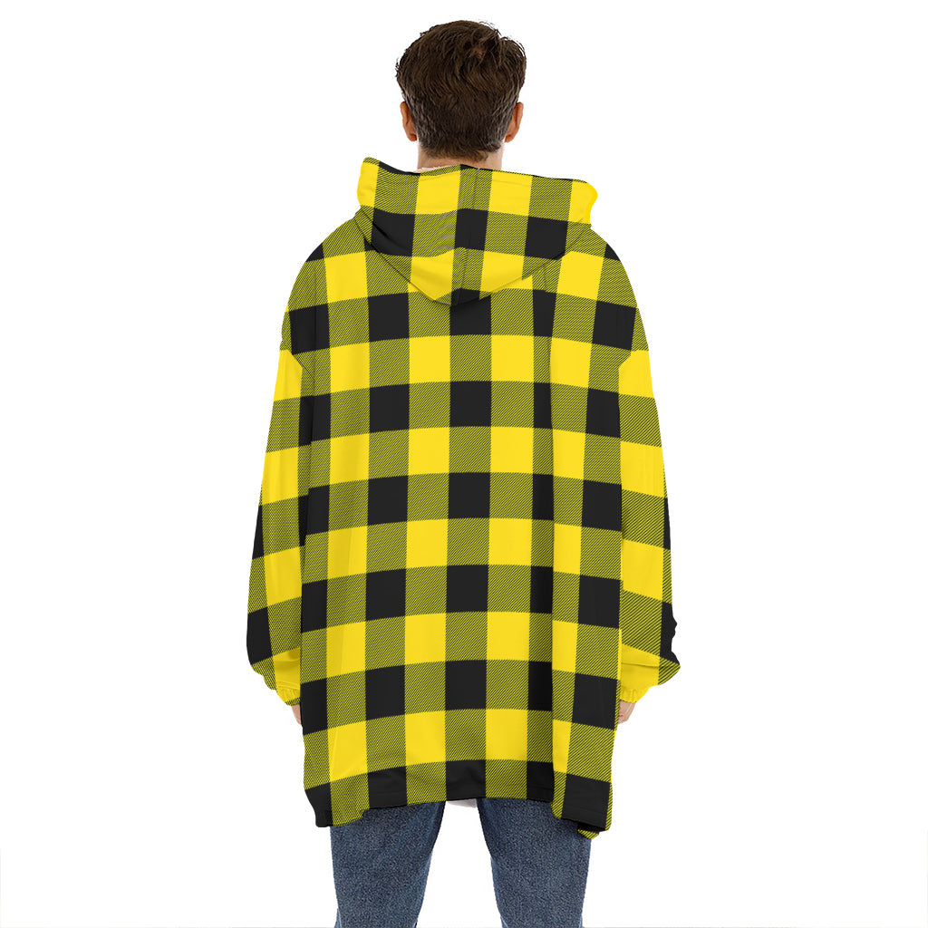 Yellow And Black Buffalo Check Print Hoodie Blanket