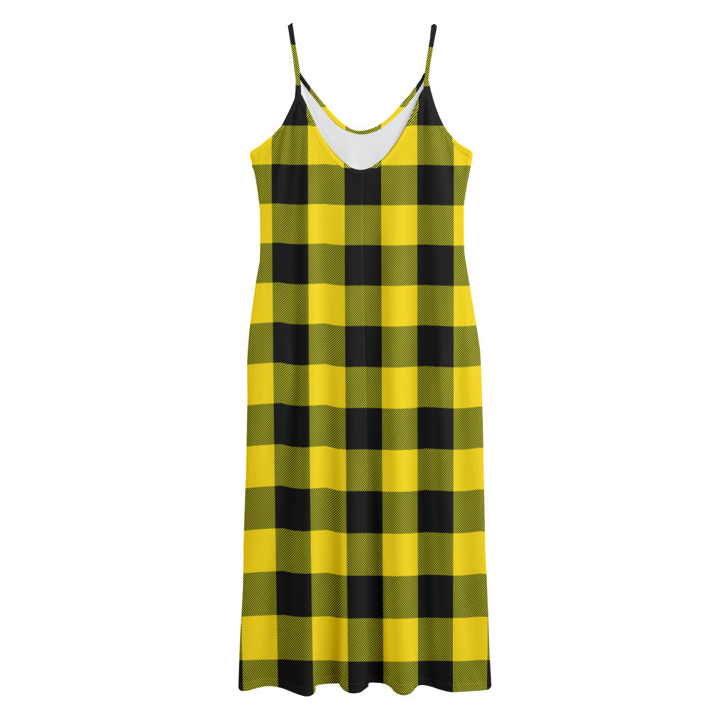 Yellow And Black Buffalo Check Print Jersey Midi Cami Dress
