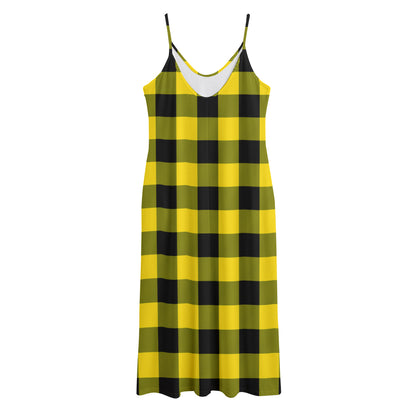 Yellow And Black Buffalo Check Print Jersey Midi Cami Dress