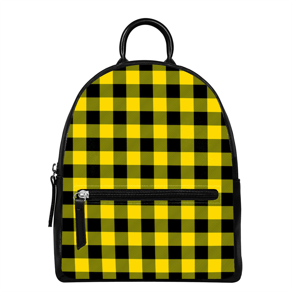 Yellow And Black Buffalo Check Print Leather Backpack